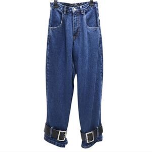 Pony Stone Merlin Jeans Thick Leather Ankle Cuffs Straps Buckles Size 6